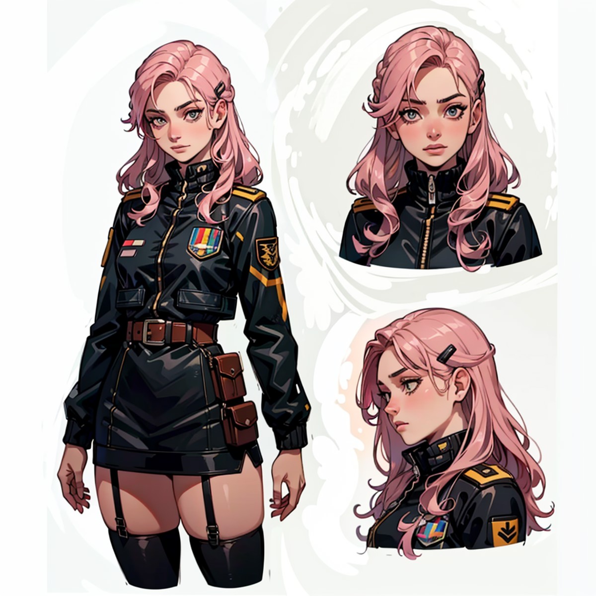 12777-3733745261-(CharacterSheet_1), 1girl, (straight pink hair, long hair, hair clip, black uniform, black thighhighs, skinny, pilot jacket), (a.png